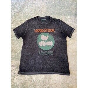Men's Lucky Sz XL Brand Lightweight Woodstock Graphic T-Shirt Black/Gray X-Large